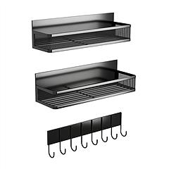 3 Pack Strong Magnetic Spice Rack with 8 Hooks Fridge Oven Microwave Magnetic Storage Shelves Seasoning Holder Organizer for Jars Seasoning Tins Utens