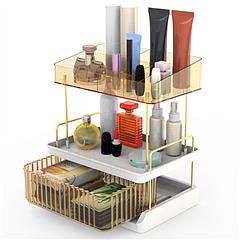3 Tier Makeup Organizer for Vanity Large Capacity Skincare Shelf Bathroom Countertop Organizer with Drawer for Lipsticks Lotion Toner Perfumer Masks