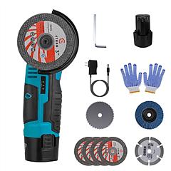 12V Cordless Mini Angle Grinder Hand Polishing Grinding Machine Cordless Cutter Grinding Tool with 7Pcs Disc 2Pcs 1100mAh Batteries and Charger Hex Ke