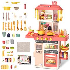 Kids Kitchen Play Set Interactive Pretend Kitchen Toys Cookware Play Set with with 50Pcs Cooking Accessories Realistic Lights and Sounds for 3+ Kids B