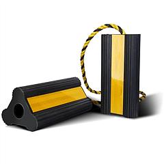 Heavy Duty Rubber Wheel Chocks Tire Chocks Wheel Immobilizers with Nylon Rope Yellow Reflective Stripes for RVs Trucks Trailers Small Airplanes