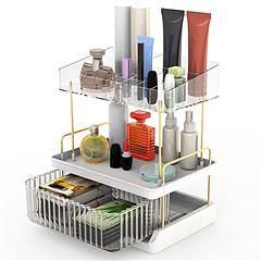 3 Tier Makeup Organizer for Vanity Large Capacity Skincare Shelf Bathroom Countertop Organizer with Drawer for Lipsticks Lotion Toner Perfumer Masks