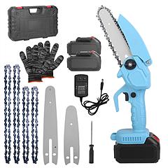 Electric Mini Chainsaw Portable Handheld Cordless Small Chain Saw Battery Powered with 2Pcs 2200mAh Rechargeable Batteries 4in/6in Chains for Pruning 