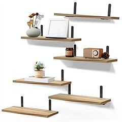 6 Sets Floating Shelves 15.74x5.74Inch Wall Mounted Shelves Wood Storage Shelves Metal Bracket Hanging Display Shelf Wall Organizer for Living Room Ba