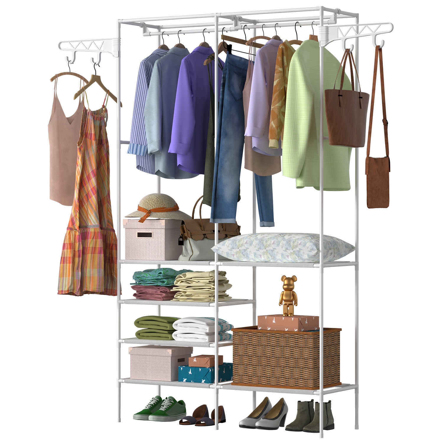 Garment Accessory Storage Metal Garment Rack Shoe Clothing Organizer Shelves Freestanding ...