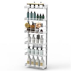 Over The Door Pantry Organizer 6-Tier Pantry Door Organizer Carbon Steel 110LBS Loading Easy Install Behind Door Storage For Closet Kitchen Bathroom 5