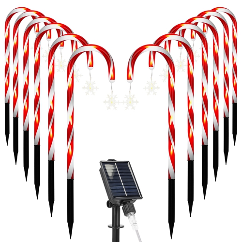 Solar Christmas Candy Cane Lights with 12 Candies 72LEDs Outdoor ...