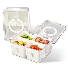 2Pack Airtight Fruit Storage Containers 4-Compartment Food Storage Containers Fruit Vegetable Organizers with 8 Removable Colanders for Fridge Picnic