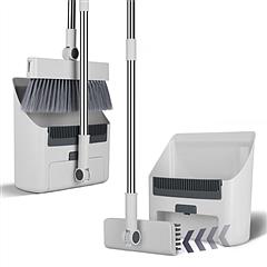 Broom And Dustpan Combo Set With Squeegee Stainless Steel Handle 4 In 1 Upright Standing Broom And Dust Pan For Indoor Outdoor Garage Kitchen Room Off