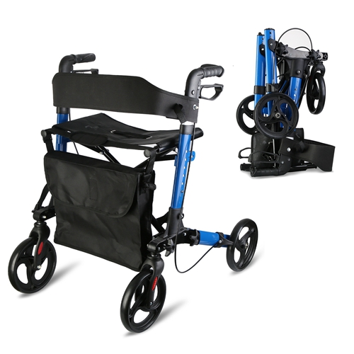 Rollator Rack Aluminum Rollator Walker with Seat Backrest Foldable Rolling Walker ...