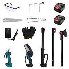 4 in 1 Cordless Pruning Shear and Electric Chainsaw With Max 5.5FT Extension Poles 4”/6” Pole Saw SK5 Blade Brushless Pruning Shear With 2Pcs 3.0Ah Ba