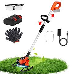 Cordless Grass Trimmer With Wheels 2Pcs 3.0Ah Batteries Rechargeable Handhold Lawn Mower With 3 Types of Blades Head Angle Adjustable Lightweight for 