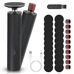 Electric Foot Callus Remover 2 in 1 Rechargeable Foot File Nail Grinder Dead Skin Pedicure Tool Machine with 2 Grinding Heads Total 30Pcs Replaceable 