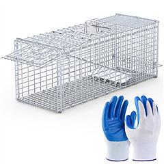 Live Animal Trap Cage 37x14x15in Folding Catch and Release Humane Cat Trap Galvanized Iron for Raccoons Foxes Coyotes Stray Dogs Armadillos Squirrels