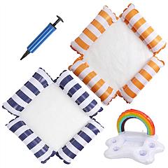 3 Pack Inflatable Pool Floats for Adult 1 Drink & Snack Float 2 Water Hammocks with High Buoyancy Pillows Cooling Mesh