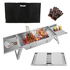 3 In 1 Foldable Charcoal Grill Fire Pit Slow Cooker 2-3 People Portable Camping Grill Stainless Steel BBQ Grill for Camping Tailgating Yard