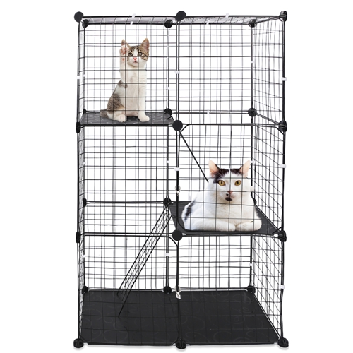 Deben Racks Cat 3 Tier Cat Playpen Cage Metal Indoor Cat House Detachable Kitten House ...