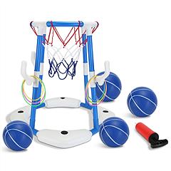 Summer Pool Basketball Hoop Toy Set With 4 Basketballs 4 Circles Pump Floating Swimming Pool Basketball Games Poolside Water Play Toy For 3-12Years Ol