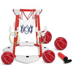 Summer Pool Basketball Hoop Toy Set With 4 Basketballs 4 Circles Pump Floating Swimming Pool Basketball Games Poolside Water Play Toy For 3-12Years Ol