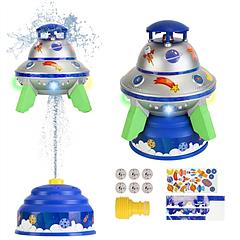 UFO Water Sprinkler Outdoor Summer Rocket Toy With Colorful LED Lights 360° Spinning 1.64FT To 6.56FT Adjustable Height Birthday Summer Gift For Girls