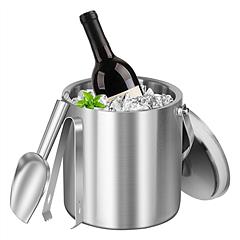 Double-Wall Stainless Steel Insulated Ice Bucket 3L Ice Holder Ice Container with Lid Scoop Strainer Handle for Wine Champagne Beer Parties Cocktails